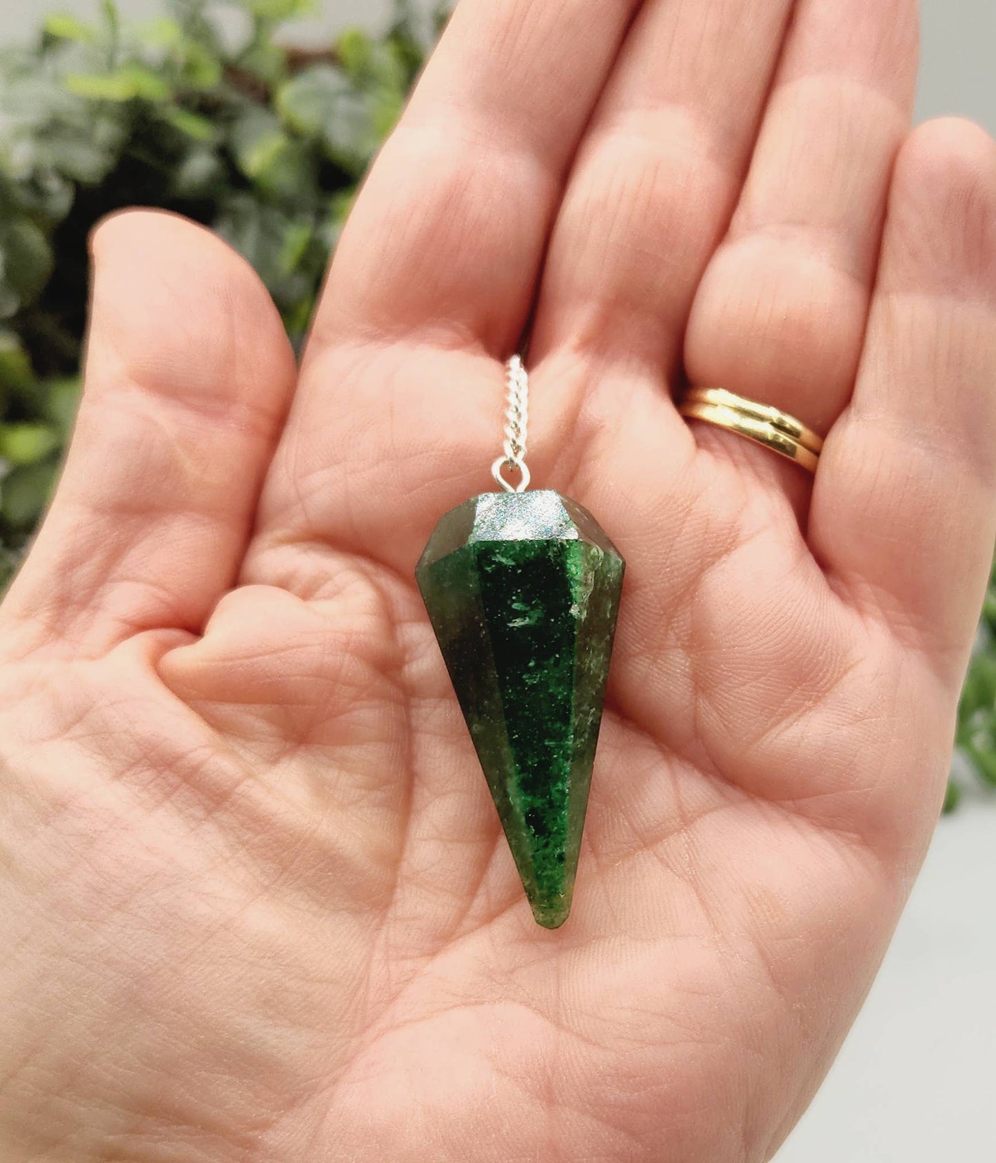 Jade Pendulum w/Chakra Beads-Silver Plate Chain