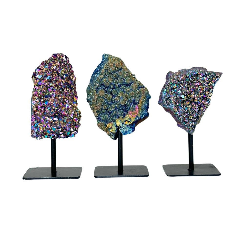Rainbow Aura Geode on Stand