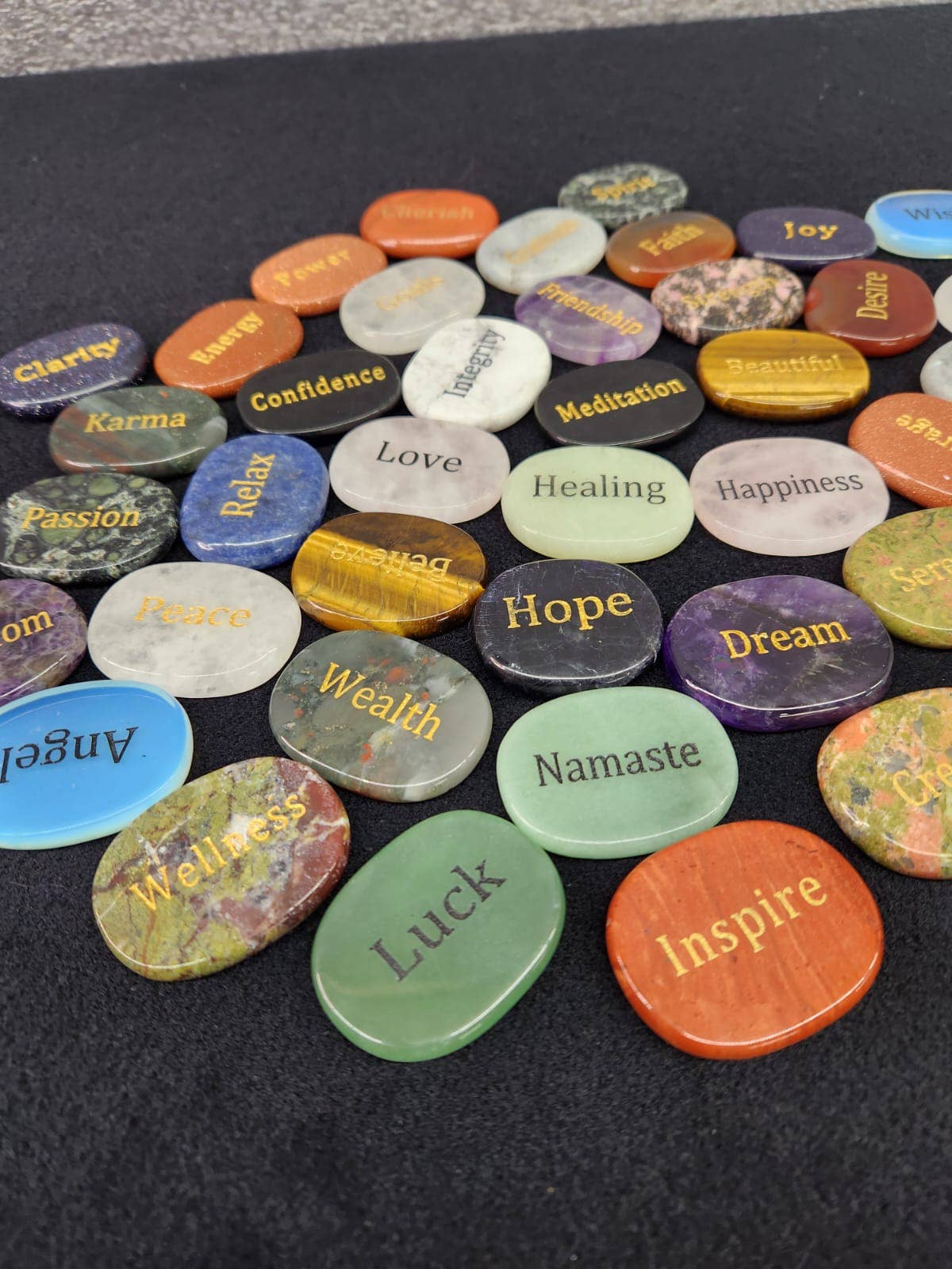Semi Precious Gemstone Engraved Word Stones--50 Piece Bag