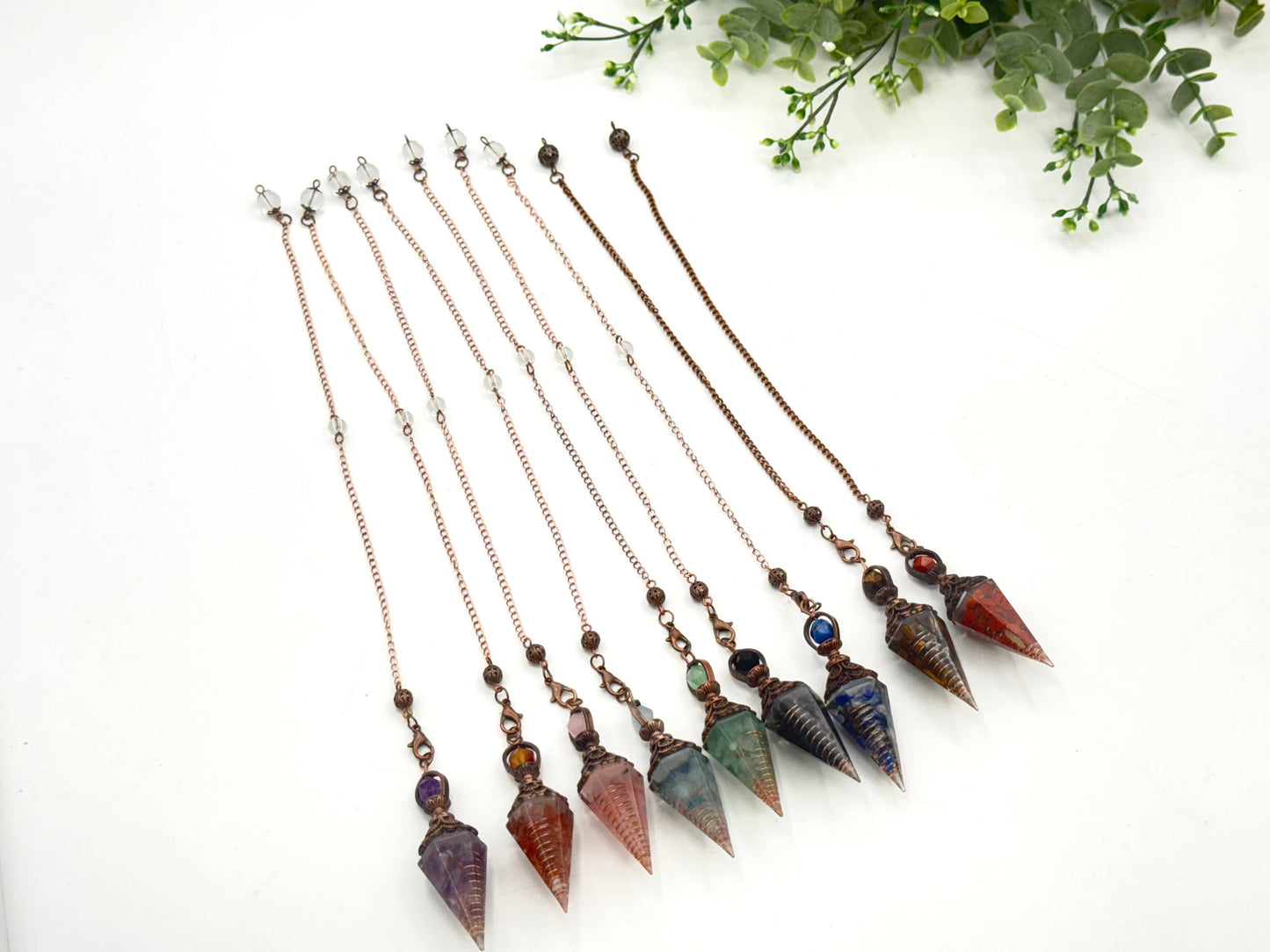 Rose Quartz Gemstone Chips w/ Copper in Resin Pendulum