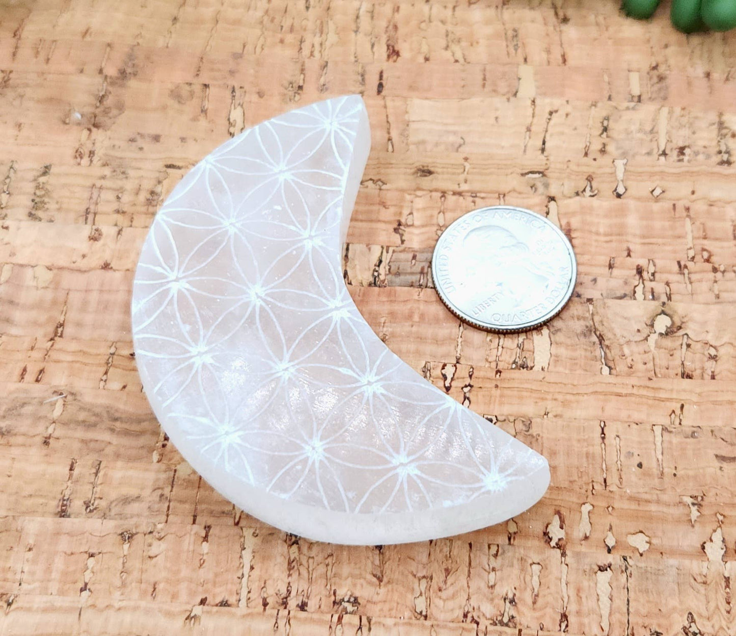 Selenite Moon Charging Plate w/Flower of Life - Approx. 7cm