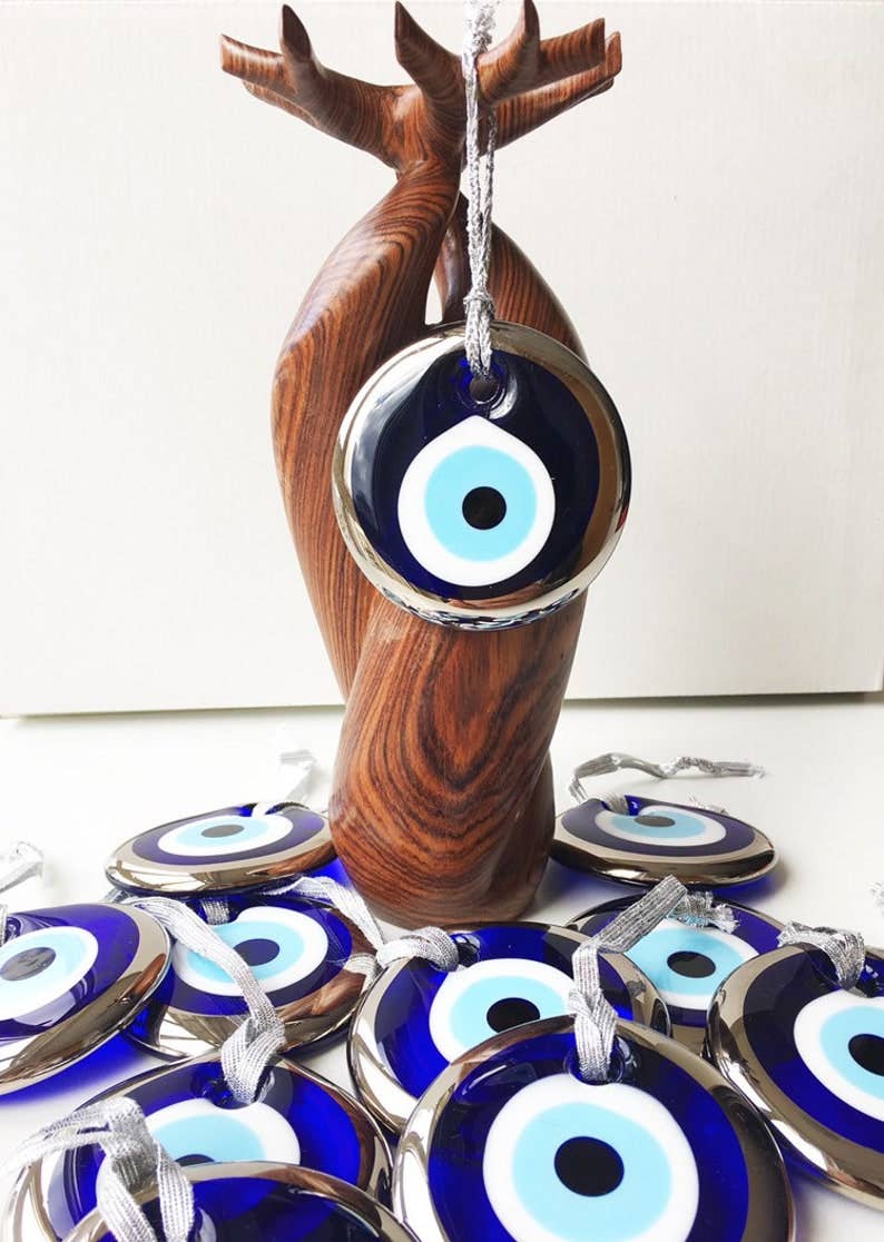 Turkish evil eye bead, gold evil eye bead, 7cm gold evil eye