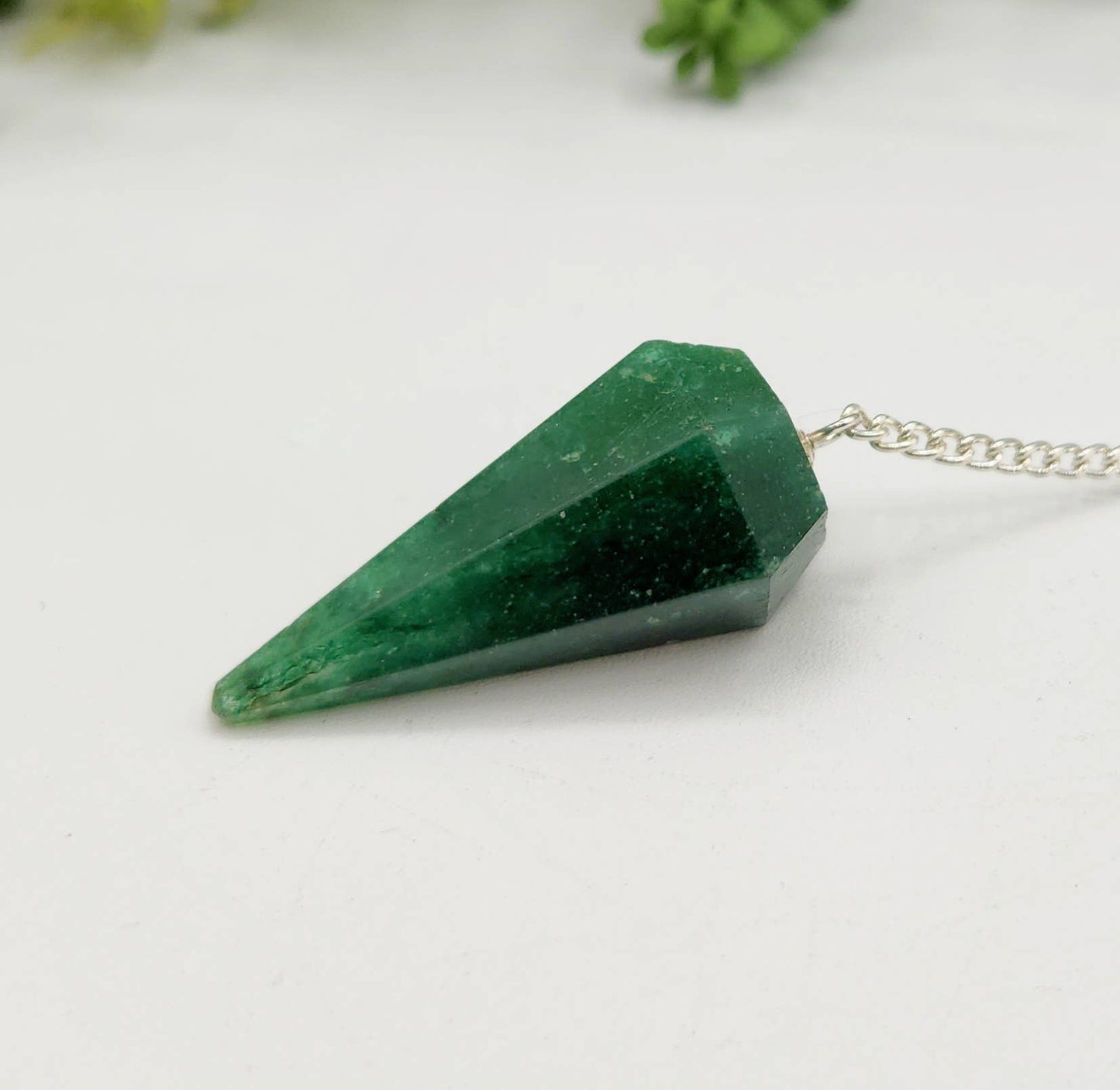 Jade Pendulum w/Chakra Beads-Silver Plate Chain