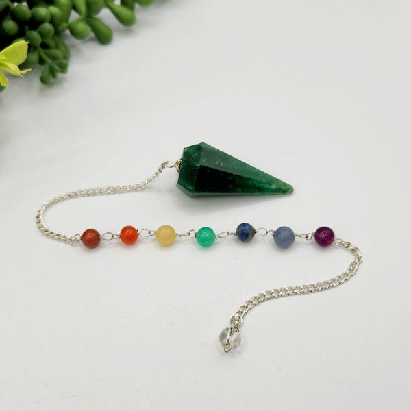 Jade Pendulum w/Chakra Beads-Silver Plate Chain