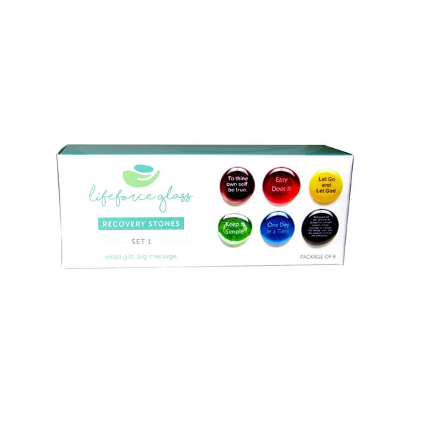 Recovery Stones Sobriety Gift, Set of Six in Deluxe Box