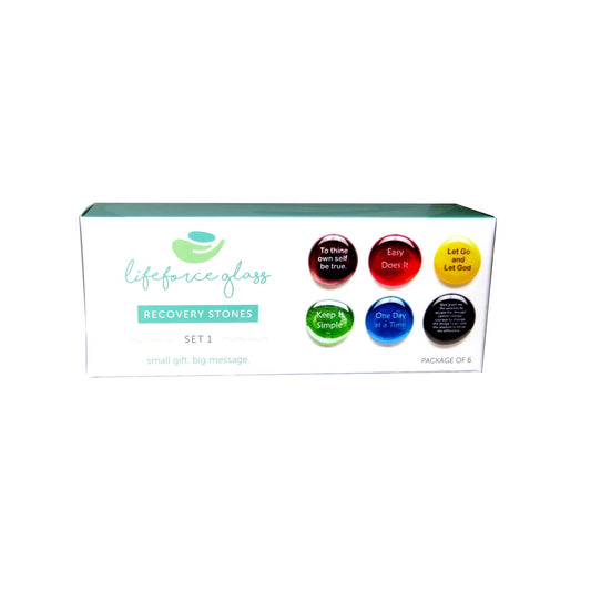 Recovery Stones Sobriety Gift, Set of Six in Deluxe Box