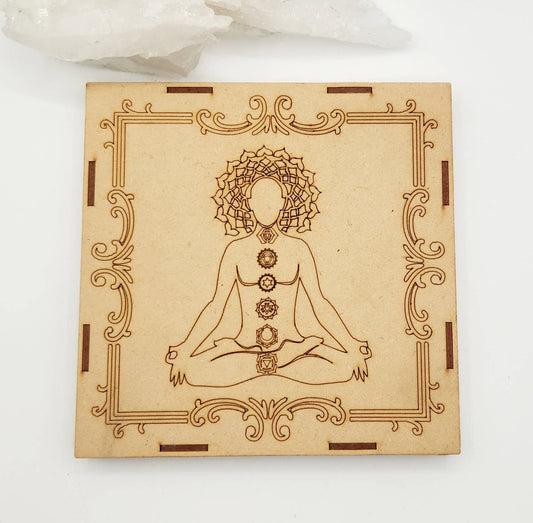Chakra Crystal Set-Palmstone Shape-Yoga/Meditation Box-Wood