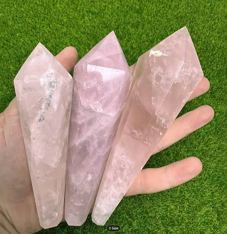 Natural Rose Quartz Scepter with Stand – 3 Sizes (3.9"–6.3")