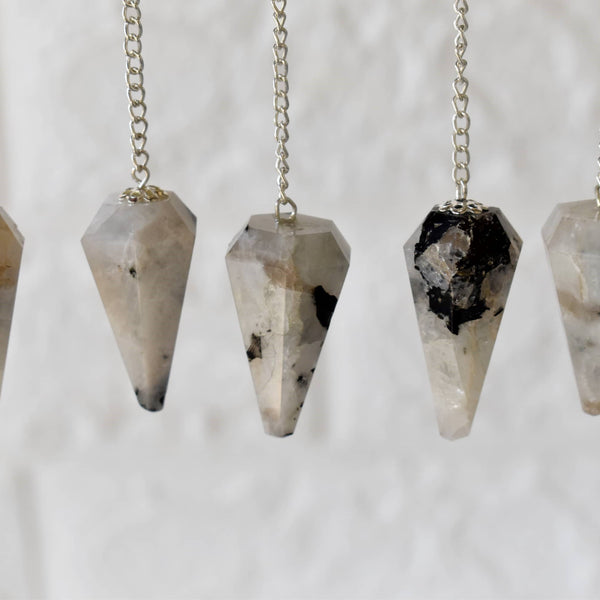 Dowsing Pendulum |Rainbow Moonstone Faceted Crystal Pendulum