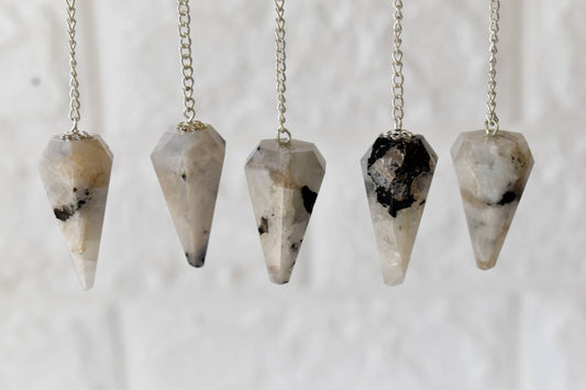 Dowsing Pendulum |Rainbow Moonstone Faceted Crystal Pendulum