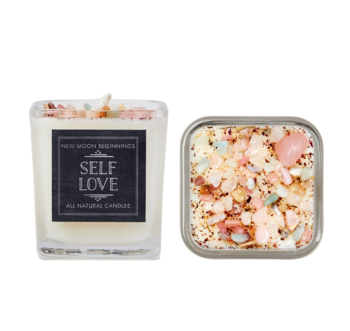 Self Love Candle - Dried Flower, Herb, & Crystal Candles