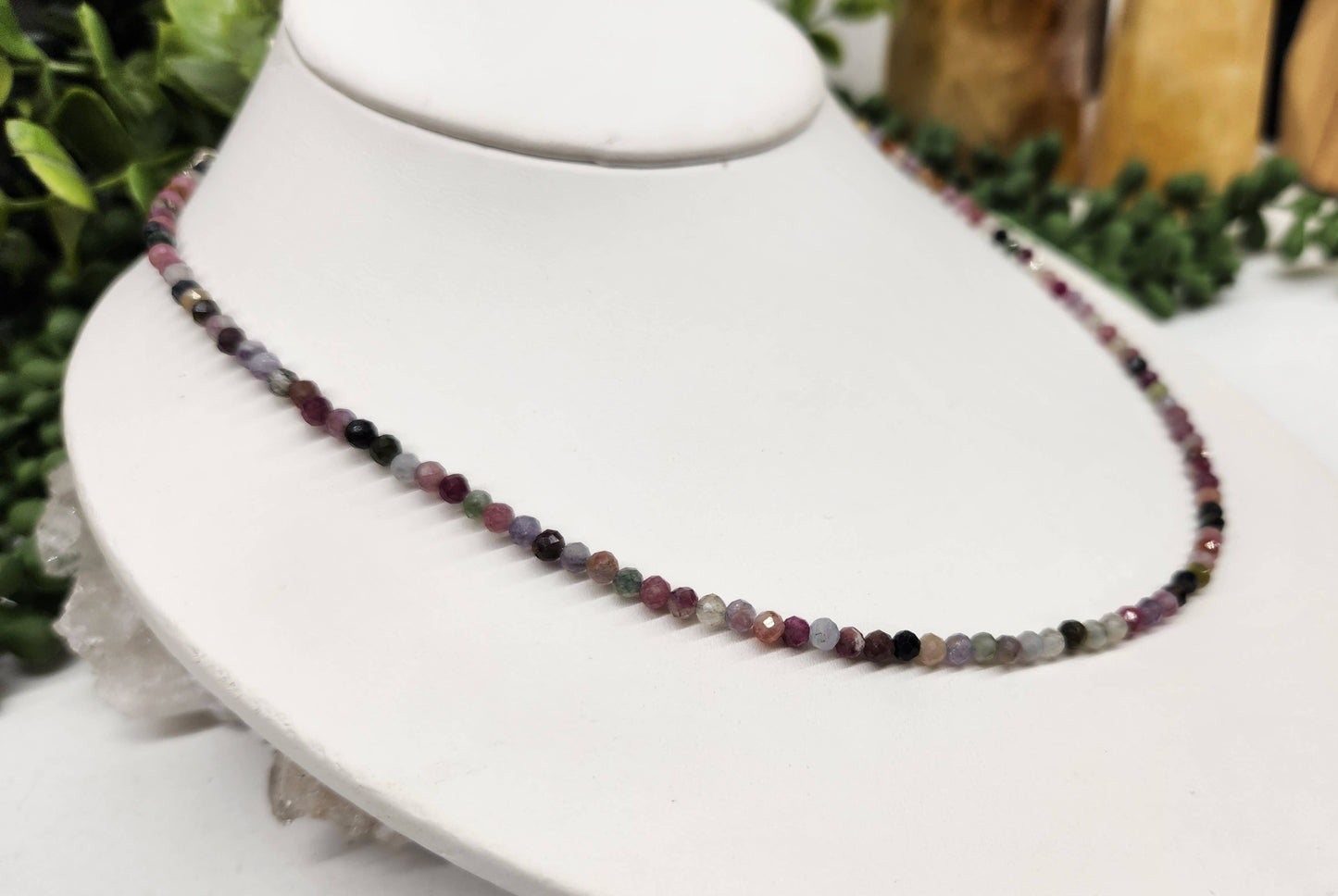 Watermelon Tourmaline Necklace w/Silver Color Findings, 17"L