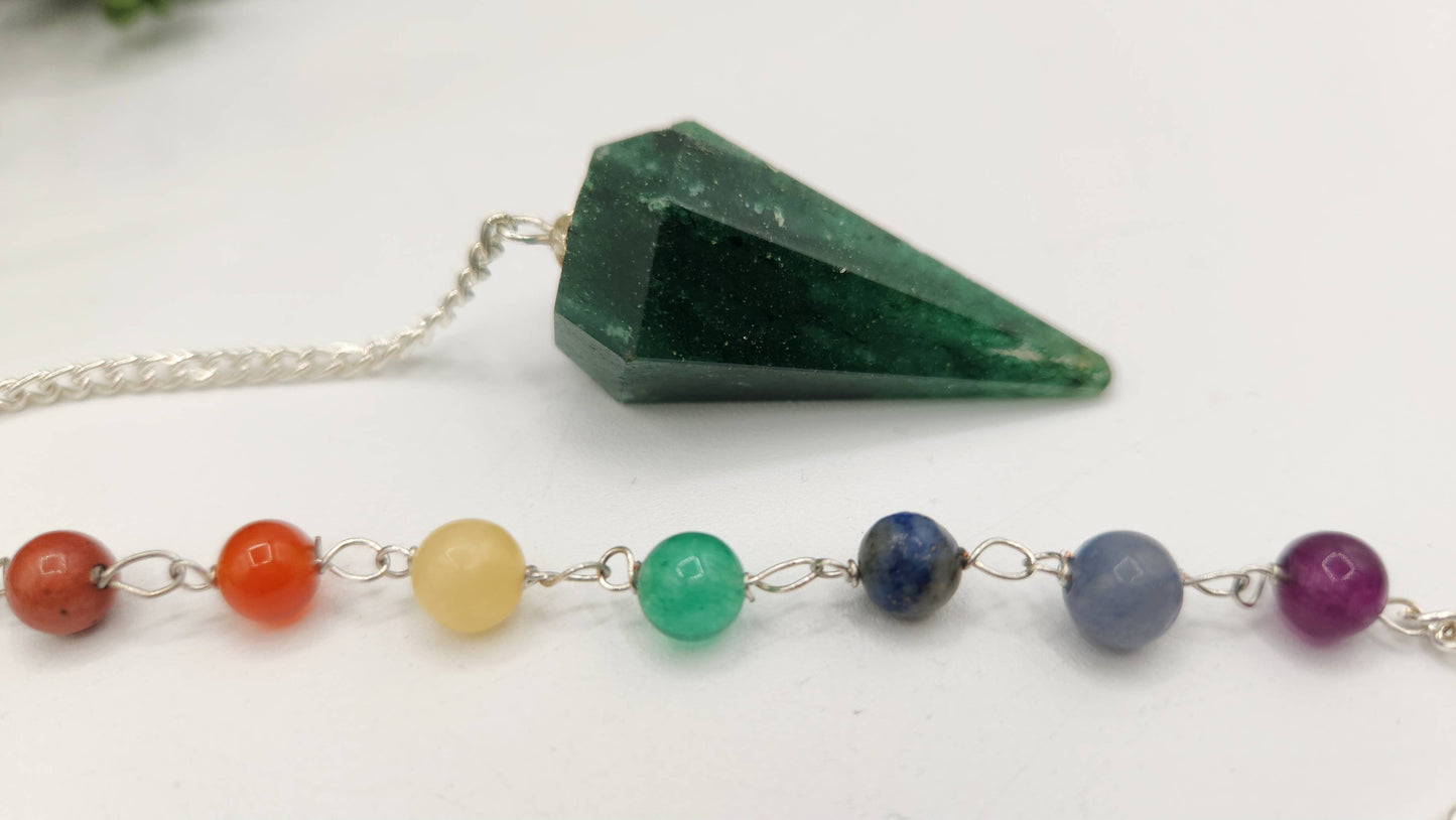 Jade Pendulum w/Chakra Beads-Silver Plate Chain