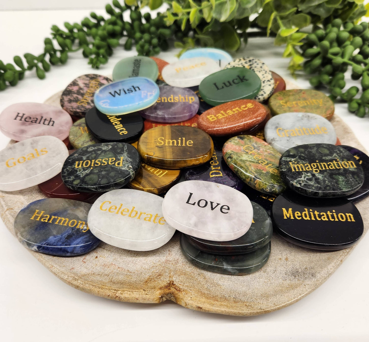 Semi Precious Gemstone Engraved Word Stones--50 Piece Bag