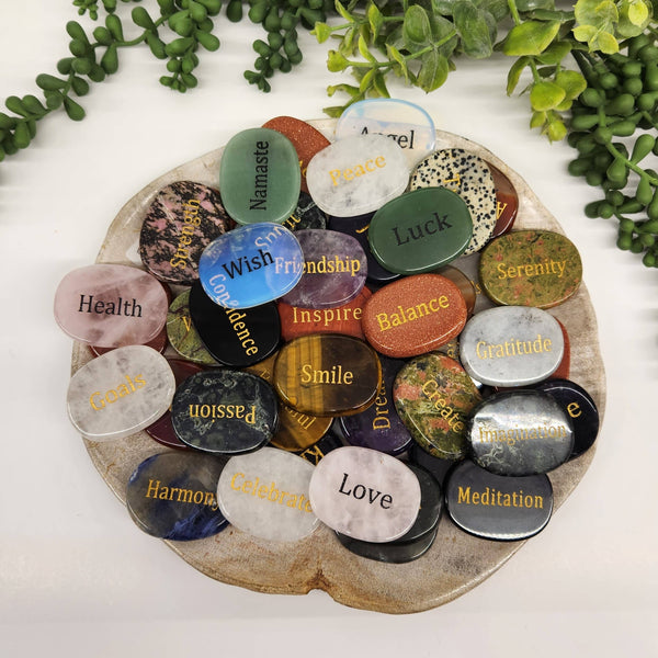 Semi Precious Gemstone Engraved Word Stones--50 Piece Bag