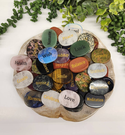 Semi Precious Gemstone Engraved Word Stones--50 Piece Bag