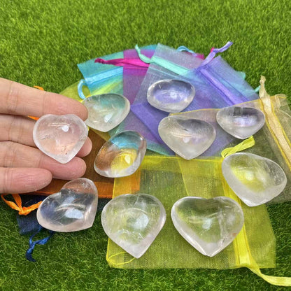 10 Pc Clear Quartz Hearts with Individual Gift Read Pack