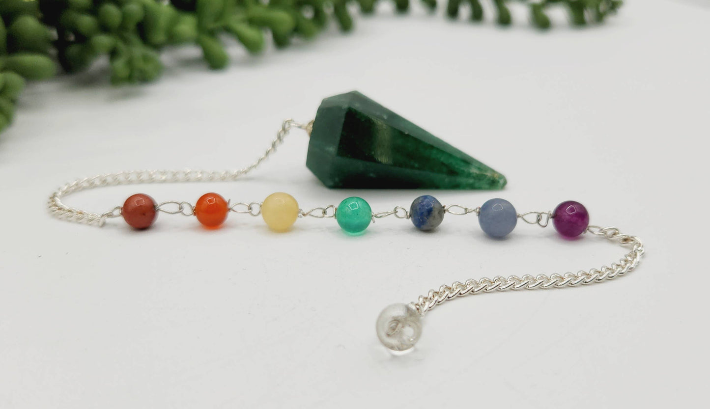 Jade Pendulum w/Chakra Beads-Silver Plate Chain