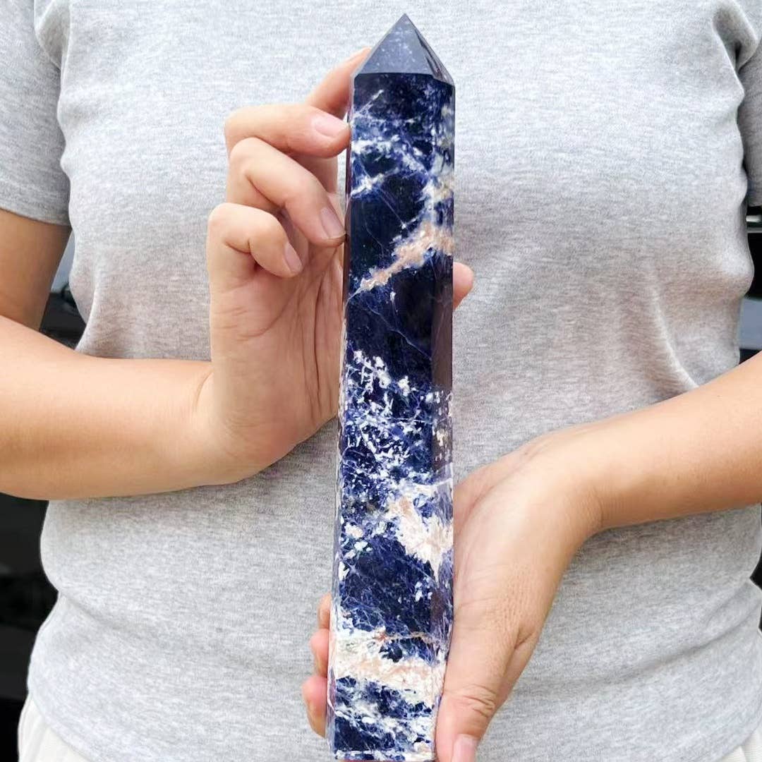 Natural Sodalite Tower – 7"-10" Tall Blue Decorative Crystal