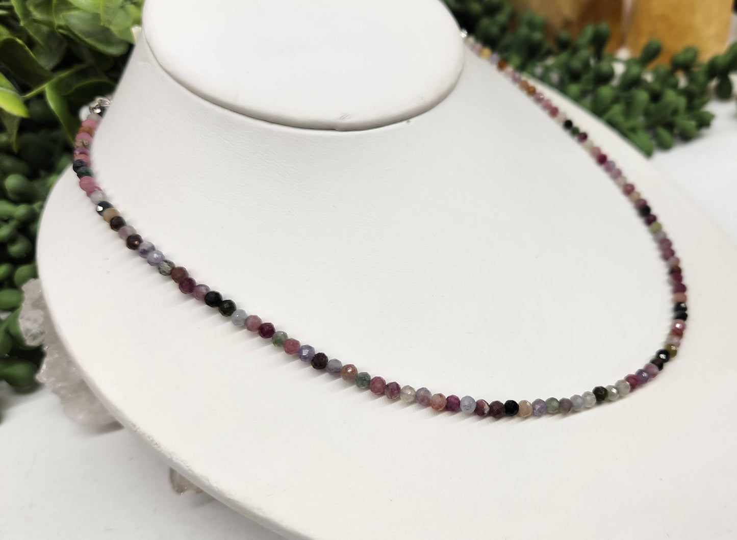Watermelon Tourmaline Necklace w/Silver Color Findings, 17"L