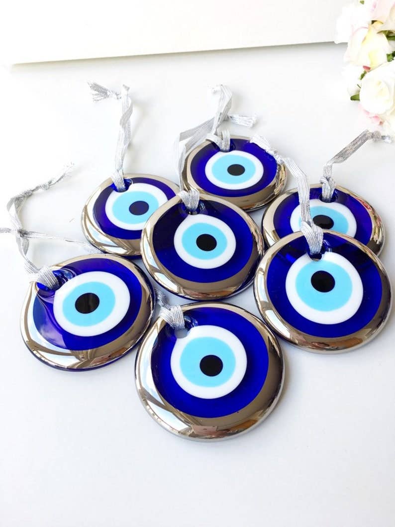 Turkish evil eye bead, gold evil eye bead, 7cm gold evil eye