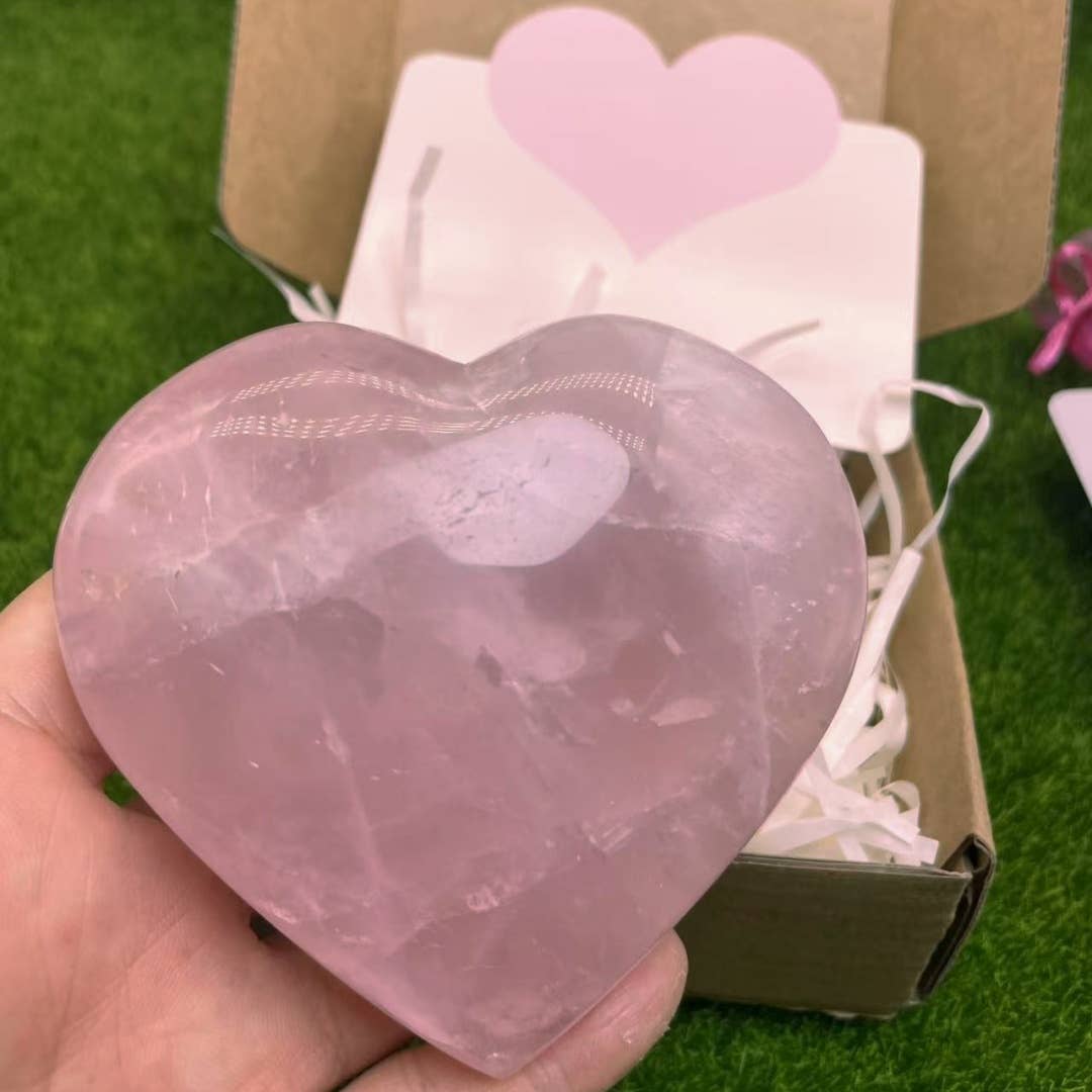 Large Rose Quartz Puffy Heart with Gift Box, 3 Sizes Option