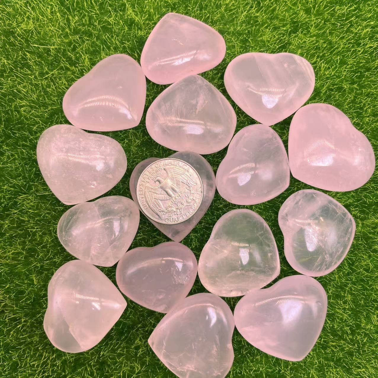 10 Pc Rose Quartz Heart with Gift Bag & Handmade Card 2 Size