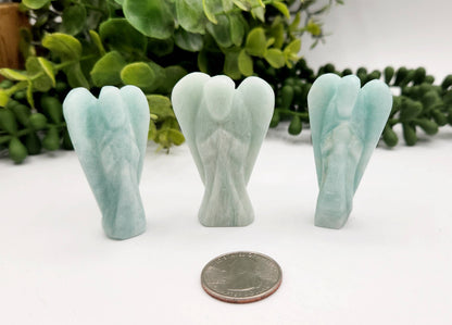 Amazonite Hand Carved Gemstone Angel Figurine 2" Tall