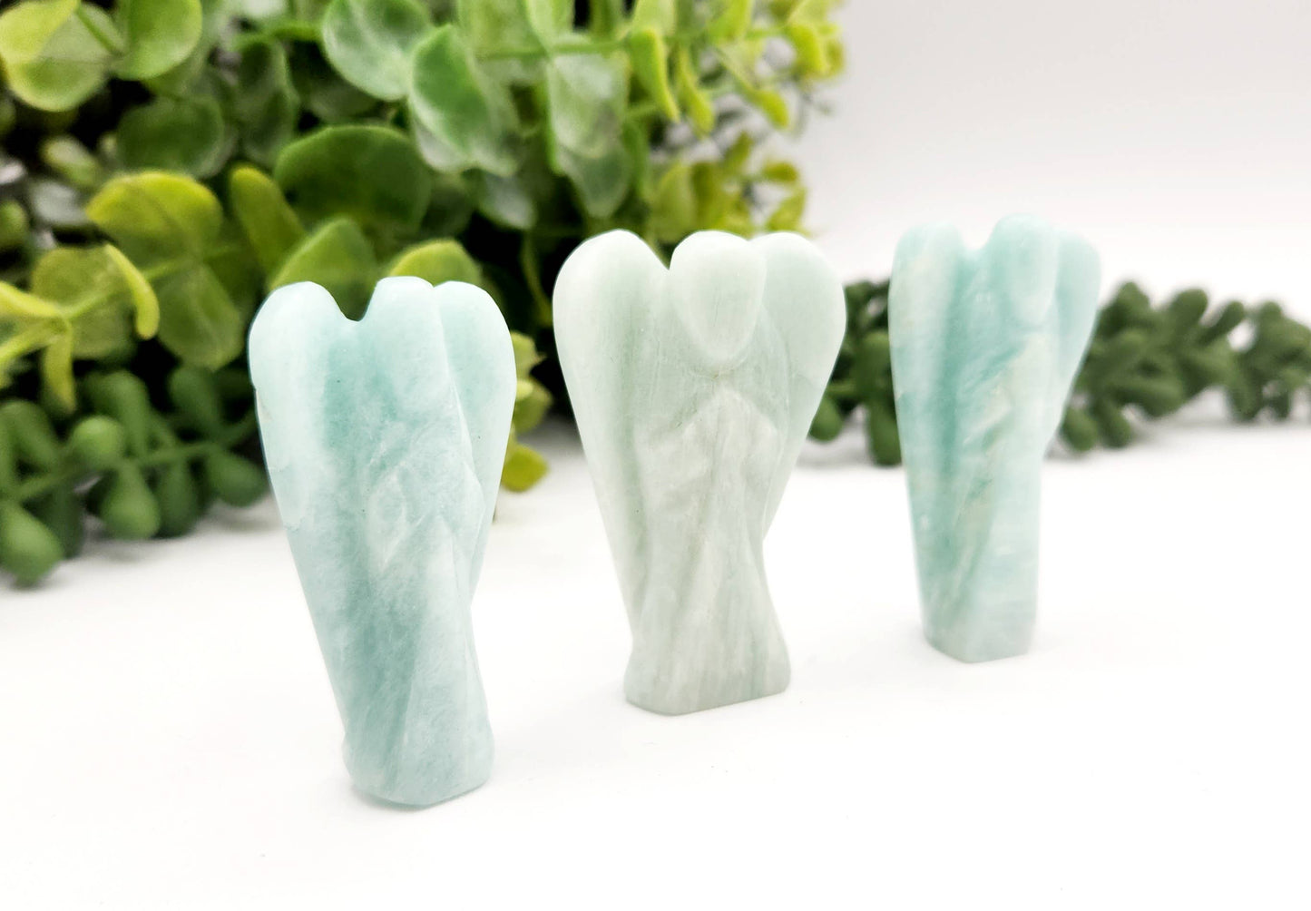 Amazonite Hand Carved Gemstone Angel Figurine 2" Tall