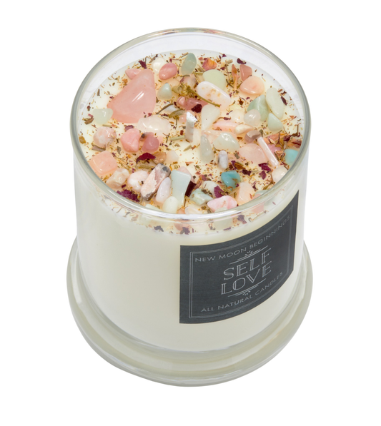 Self Love Candle - Dried Flower, Herb, & Crystal Candles
