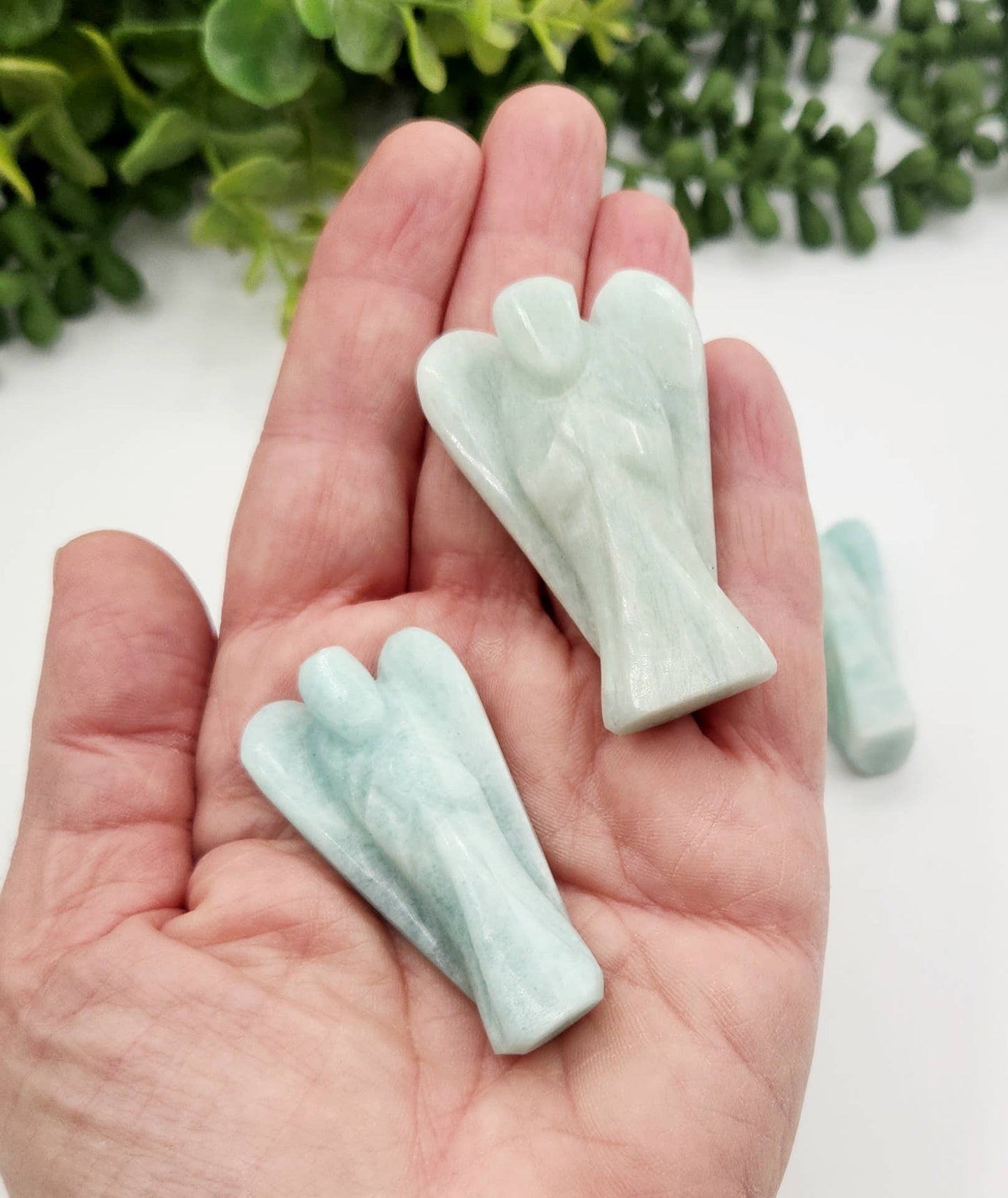 Amazonite Hand Carved Gemstone Angel Figurine 2" Tall