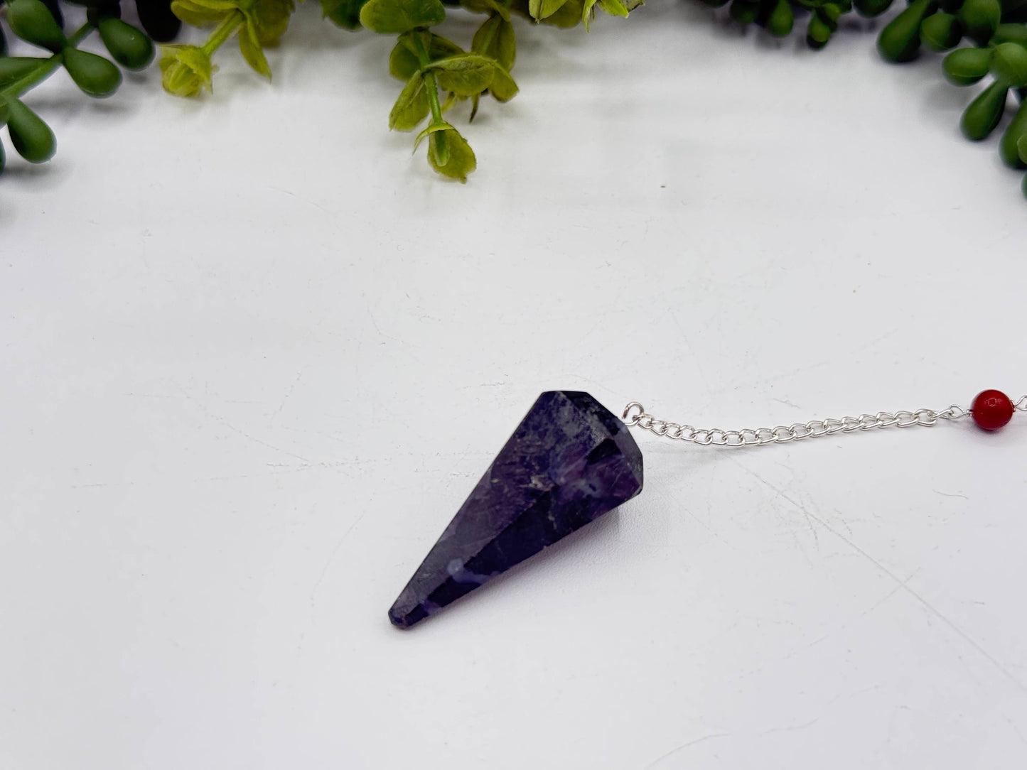 Indigo Gabbro Pendulum w/Chakra Beads-Silver Plate Chain