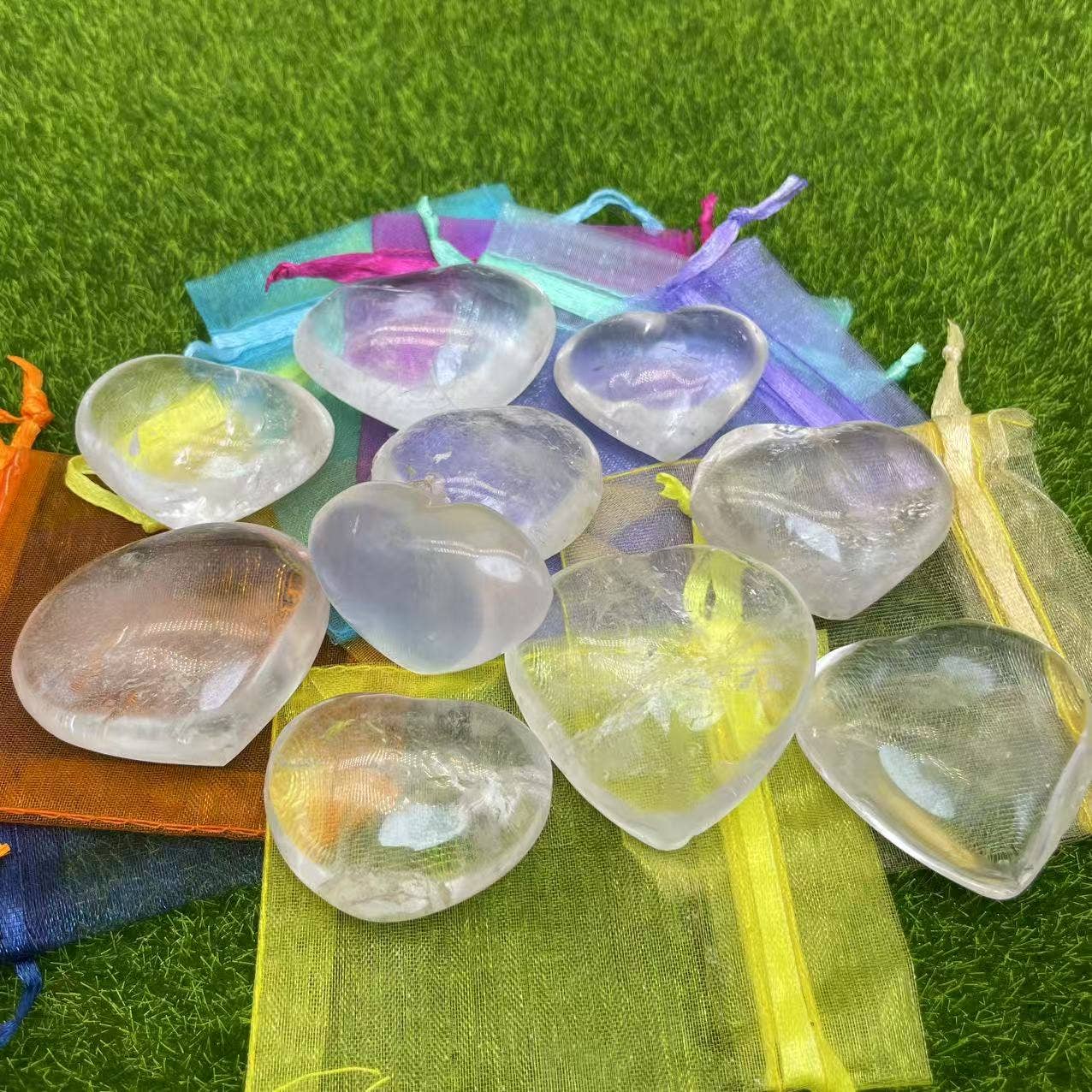 10 Pc Clear Quartz Hearts with Individual Gift Read Pack