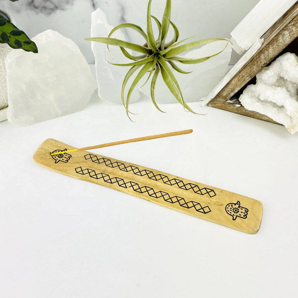 Crystal Wooden Incense Burner with Hamsa Hand Accent