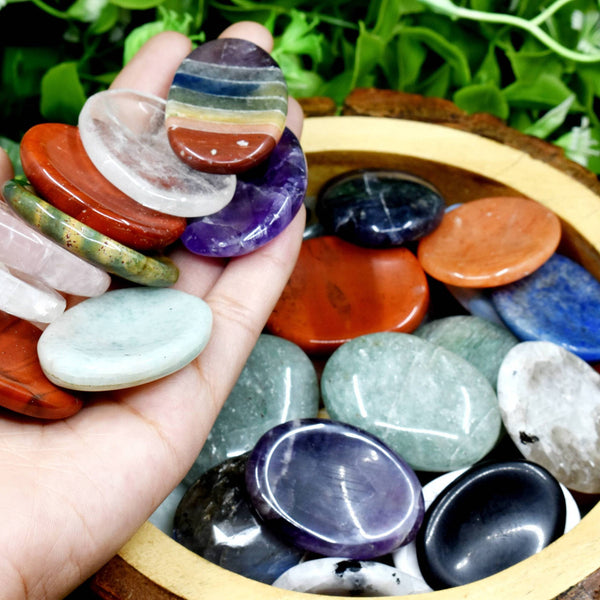 25pcs Gemstone Worry Stones, Palm Stone, Thumb Stone