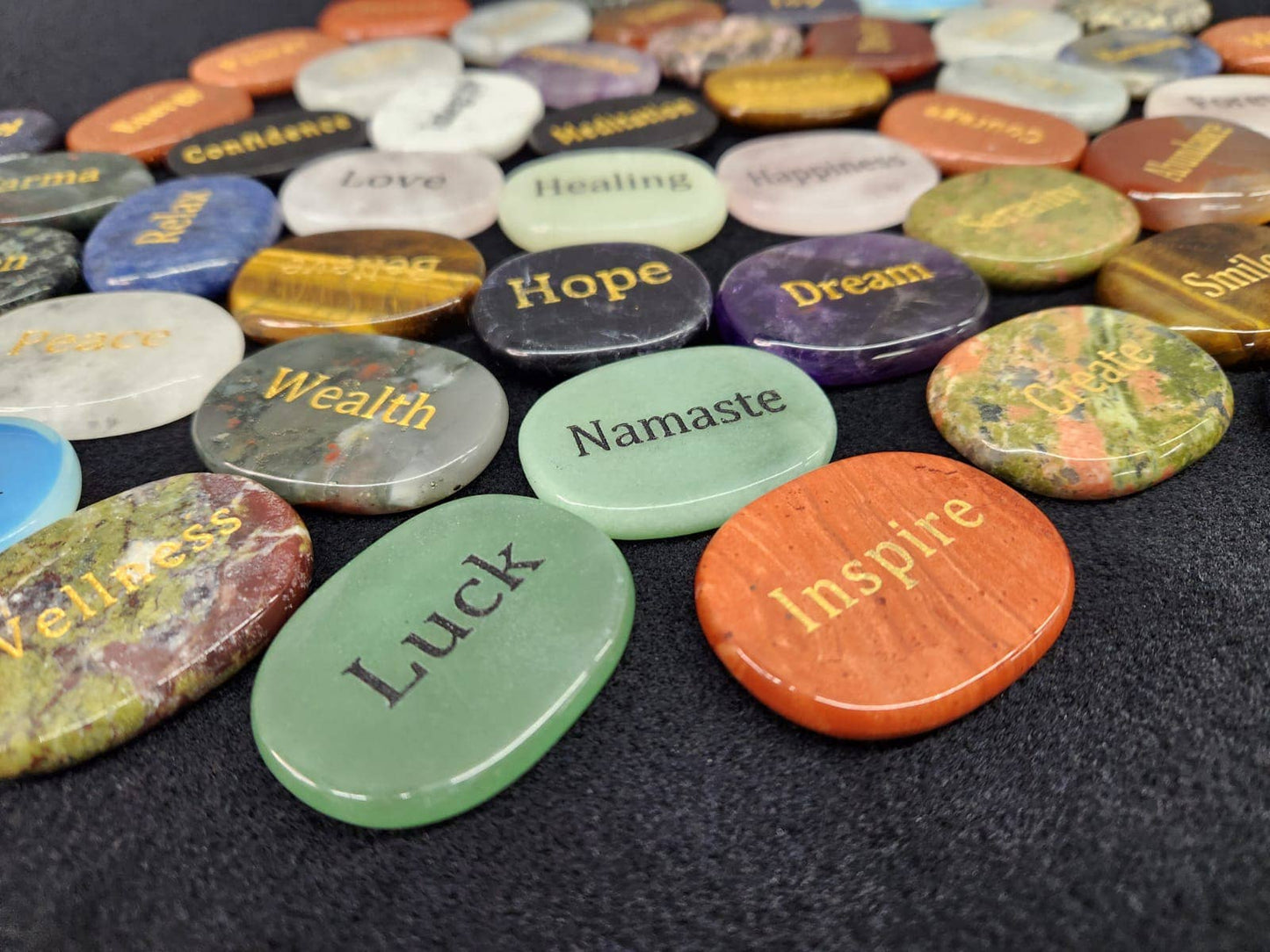 Semi Precious Gemstone Engraved Word Stones--50 Piece Bag