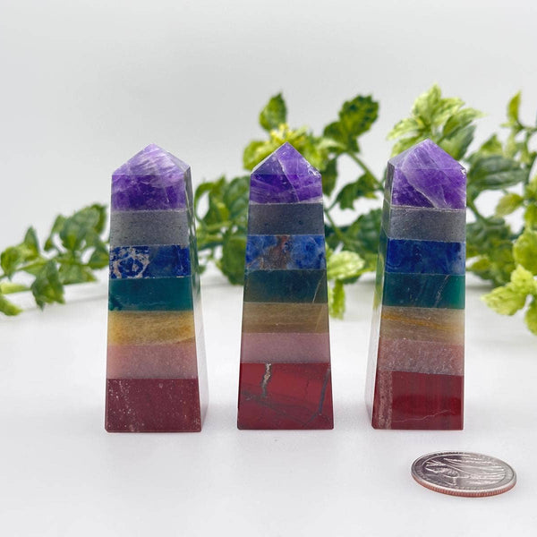 Seven Chakra Gemstone Tower Obelisk 4 Faceted 7.5CM Aprox
