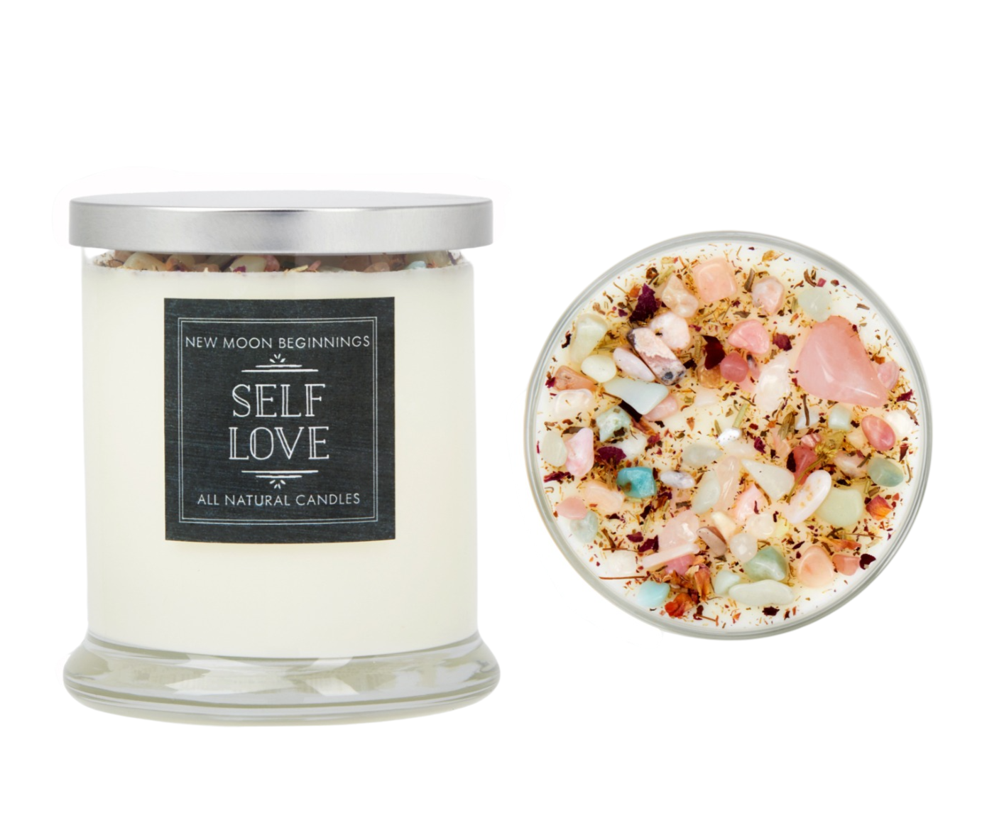 Self Love Candle - Dried Flower, Herb, & Crystal Candles