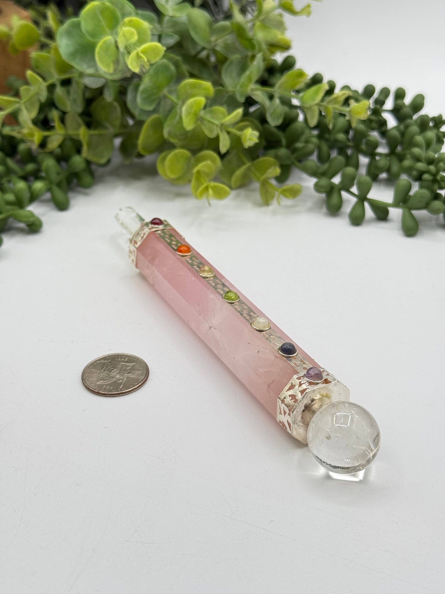 Rose Quartz Chakra Massage Wands with clear quartz Point