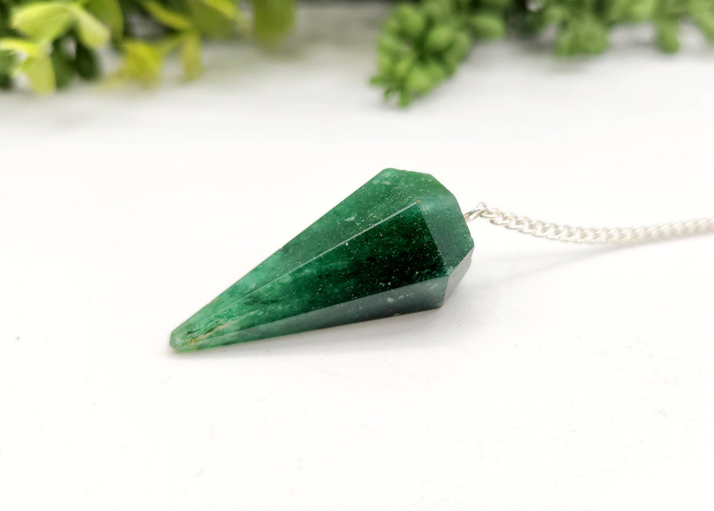 Jade Pendulum w/Chakra Beads-Silver Plate Chain