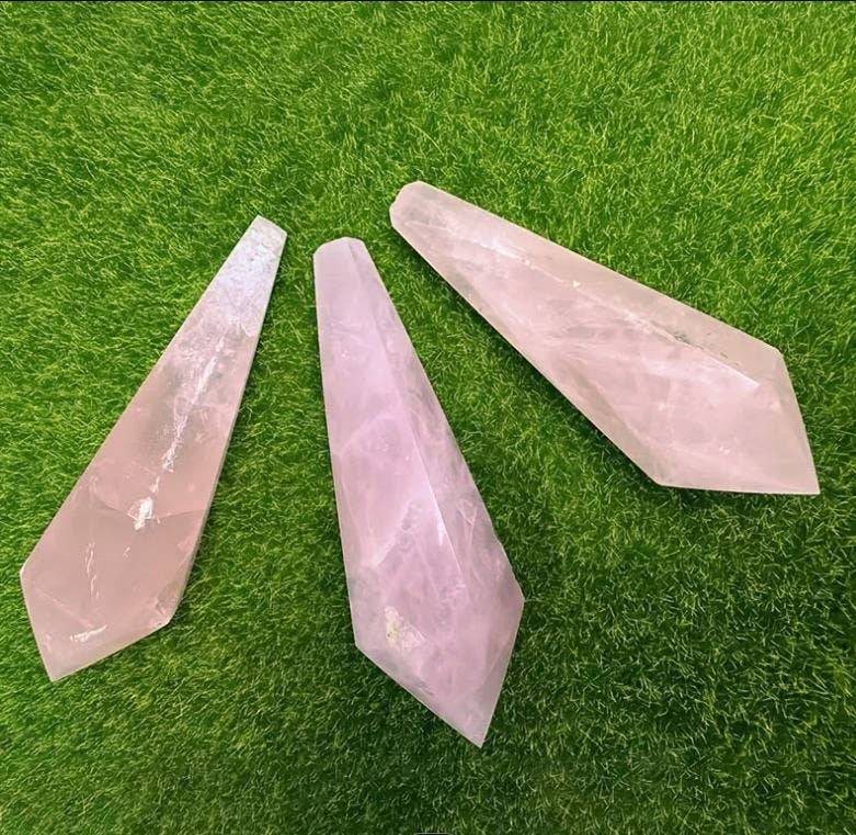 Natural Rose Quartz Scepter with Stand – 3 Sizes (3.9"–6.3")