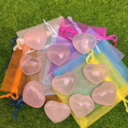 10 Pc Rose Quartz Heart with Gift Bag & Handmade Card 2 Size