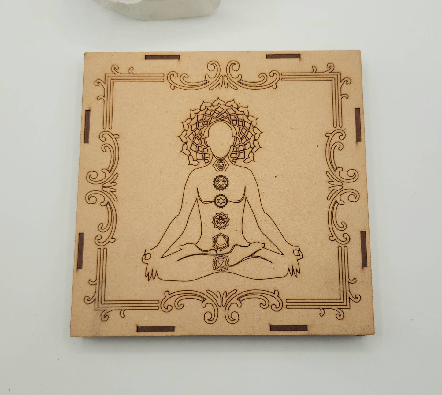 Chakra Crystal Set-Palmstone Shape-Yoga/Meditation Box-Wood
