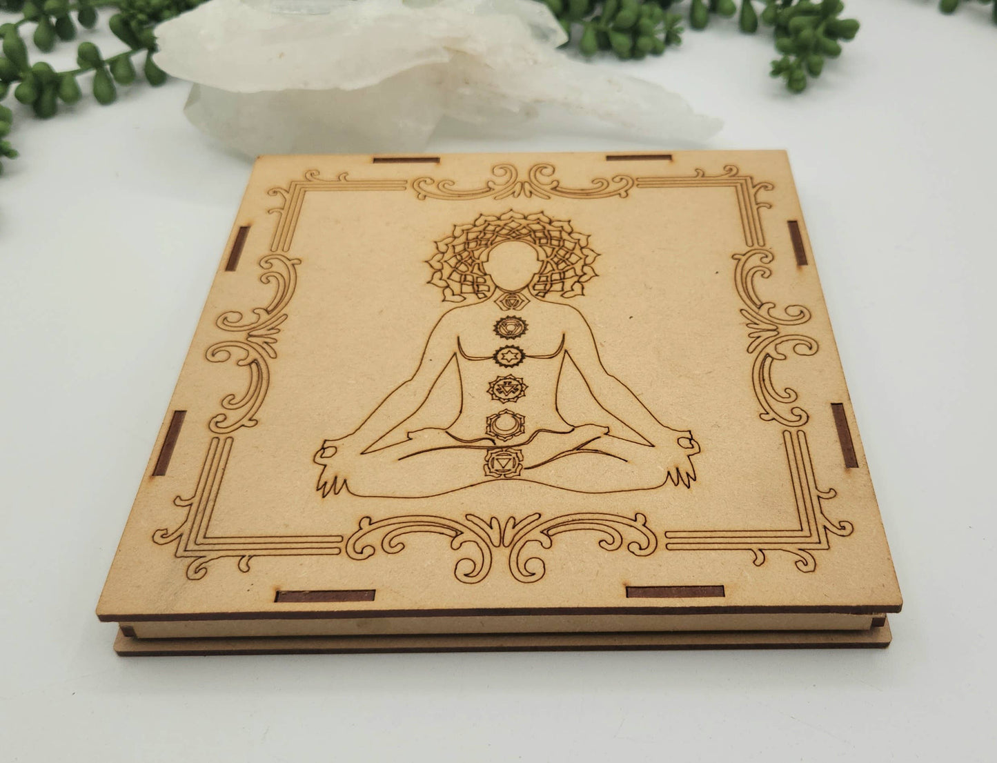 Chakra Crystal Set-Palmstone Shape-Yoga/Meditation Box-Wood