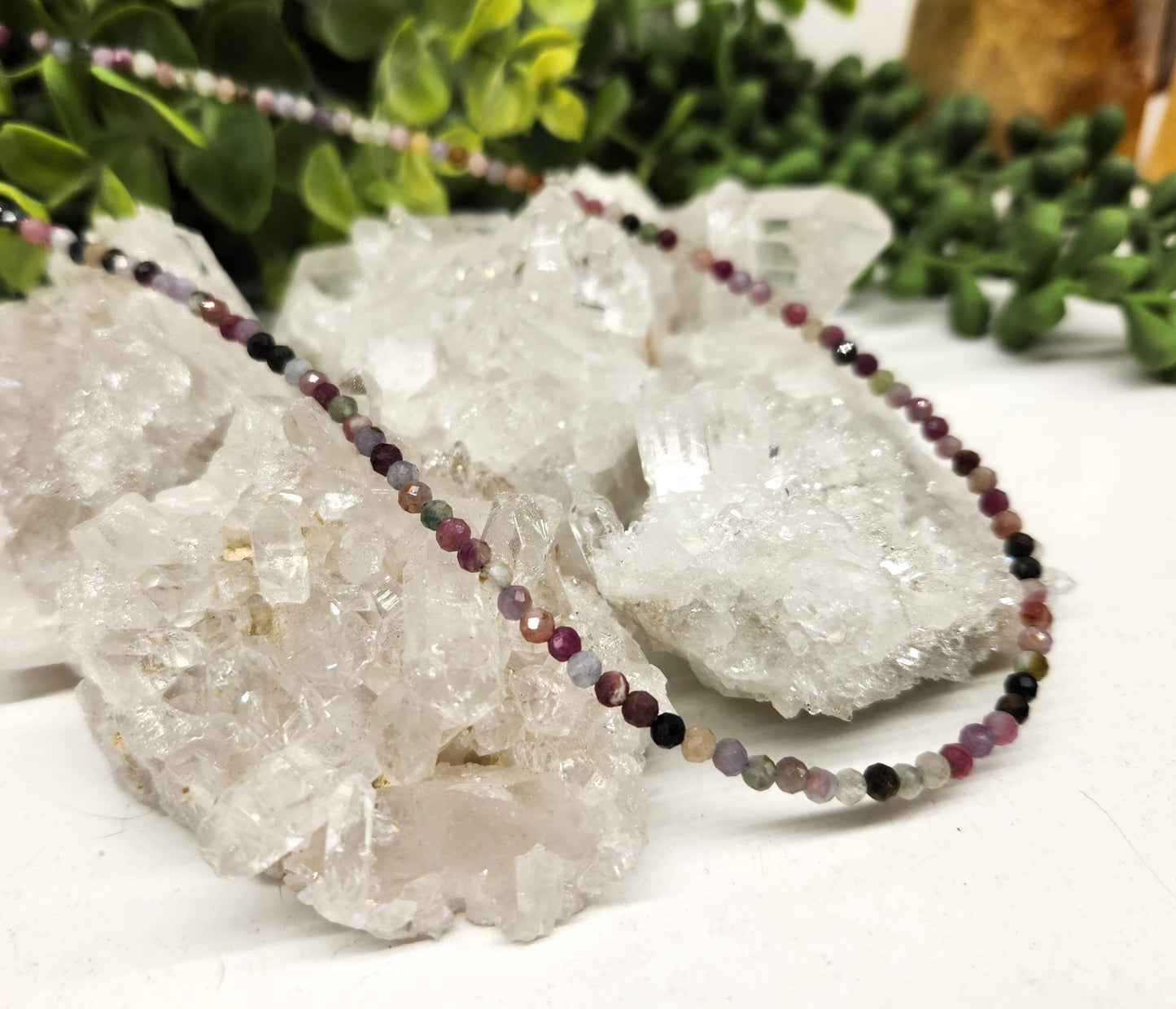 Watermelon Tourmaline Necklace w/Silver Color Findings, 17"L