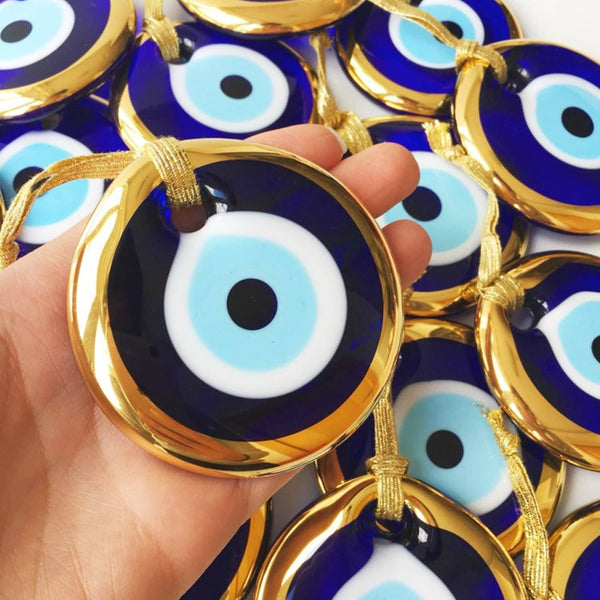 Turkish evil eye bead, gold evil eye bead, 7cm gold evil eye