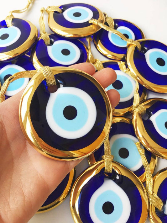 Turkish evil eye bead, gold evil eye bead, 7cm gold evil eye