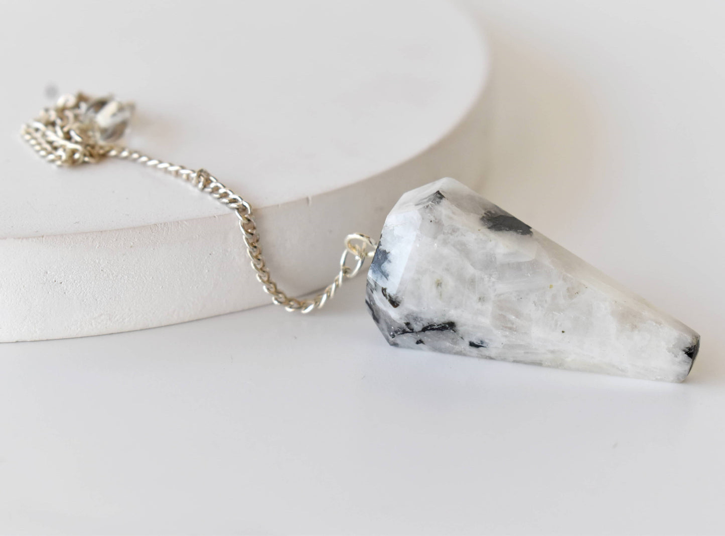 Dowsing Pendulum |Rainbow Moonstone Faceted Crystal Pendulum