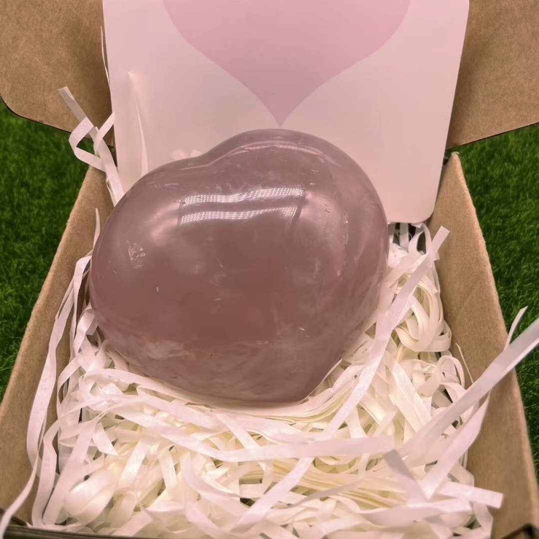 Large Rose Quartz Puffy Heart with Gift Box, 3 Sizes Option