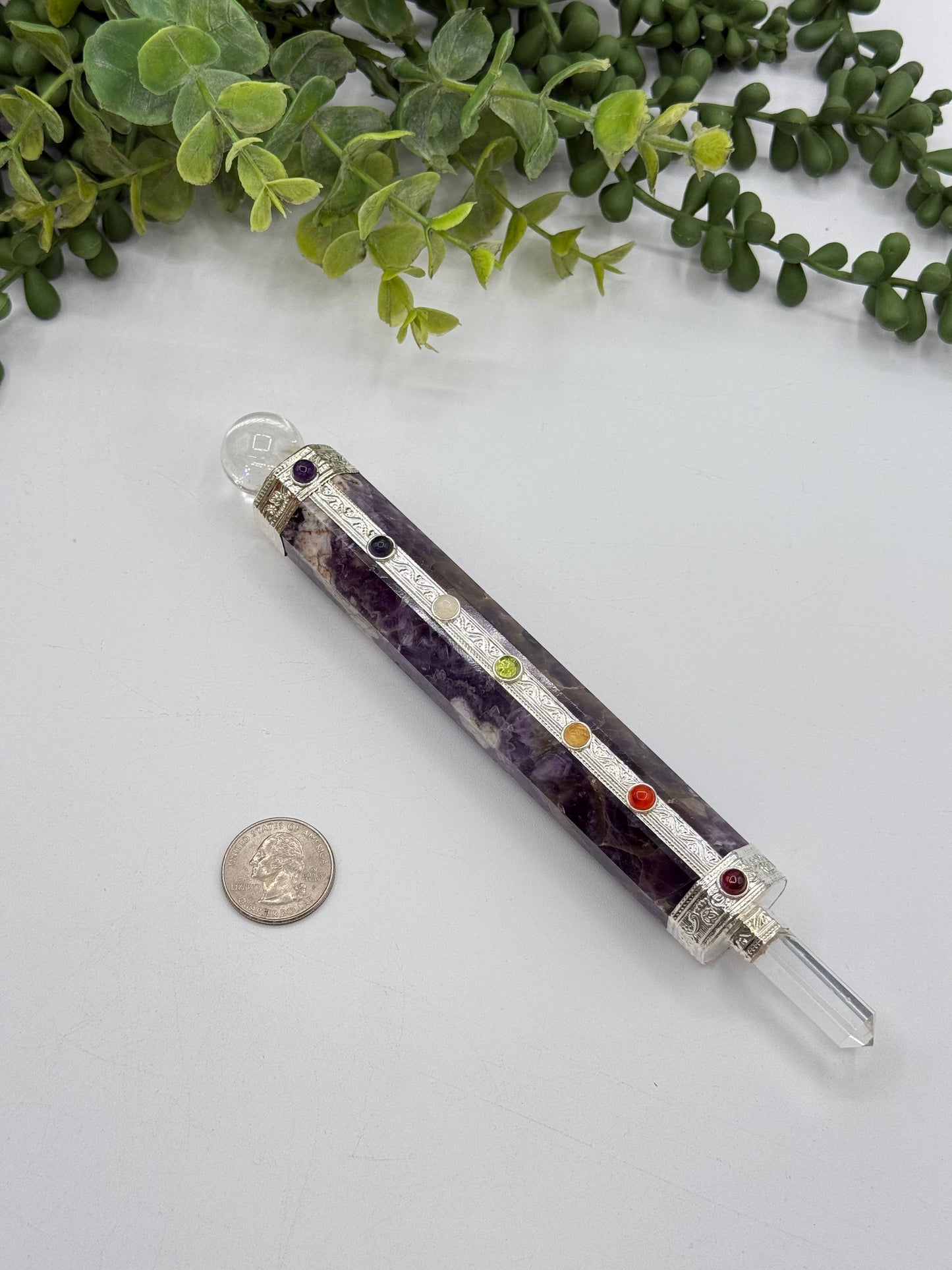 Chevron Amethyst Chakra Massage Wands w/ Clear Quartz Point